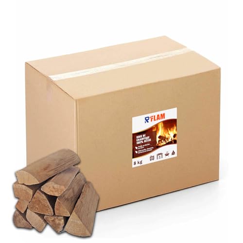 Bois de Chauffage 100% Hêtre – Bûches 25 cm - Bois Sec Haute Performance – pour cheminée, poêle, Insert, Barbecue, braséro – R’FLAM - 8 KG