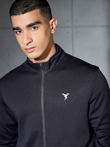 Image of TECHNOSPORT Men Polyester Slim Fit Solid Mock Neck Jacket with Elasto Plus, SPF50+ for Sports and Regular Use