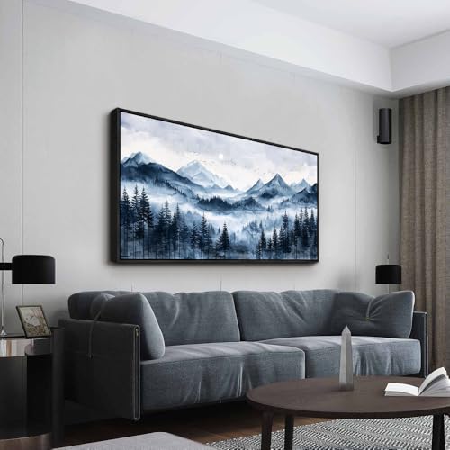 ERQINHUA Canvas Wall Art For Bedroom Large Wall Decor For Living Room Modern Office Mural Misty and Fog Forest Painting Mountain Landscape Picture Artworks Home Decor Black Framed Ready To Hang