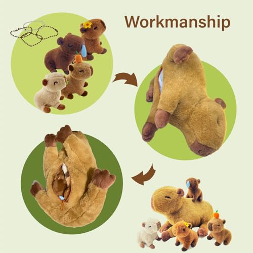 Image of Capybara Plush,Cute Capybara Mommy Stuffed Animal with 4 Baby Capybara Plushies in Tummy,Kawaii Capybara Plush Toy Gift for Kids Girls Boys