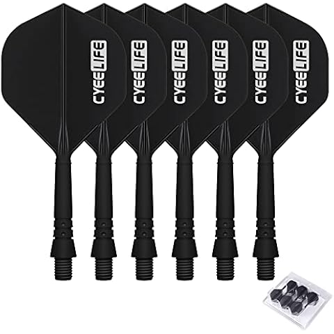 CyeeLife 6 Packs Integrated Dart Flights and Shafts,one Piece Accessory-Black Cover