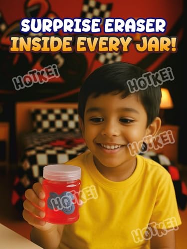 Image of HOTKEI Crazy Wheels Slime for Kids 3 to 10 Years Stretchable Slime with Surprise Bike Eraser Inside Soft Non-Sticky DIY Slimy Fun Toy Birthday & Return Gift for Kids Girls & Boys Pack of 4