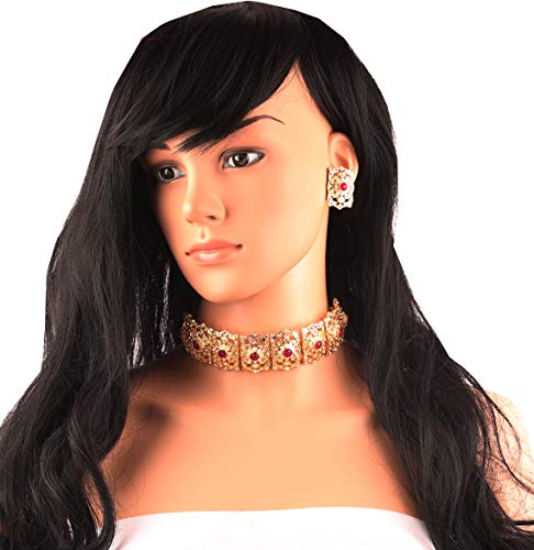 Image of Touchstone Mughal Jali Collection Gold Tone Indian Mughal Bollywood White Diamante Jewelry Choker Set for Women