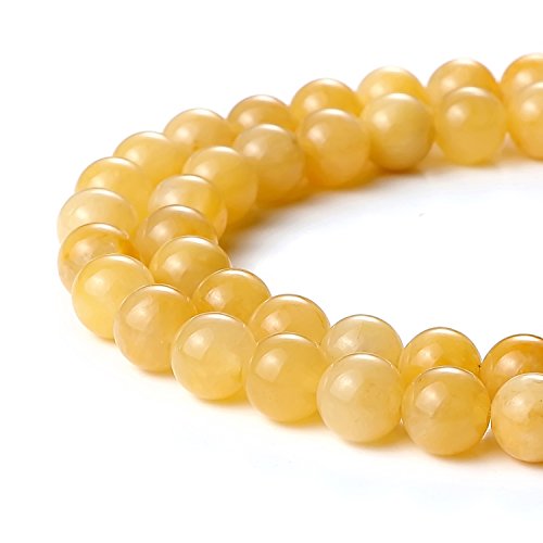 Image of BEADNOVA 8mm Natural Yellow Jade Gemstone Round Loose Beads for Jewelry Making (45-48pcs)