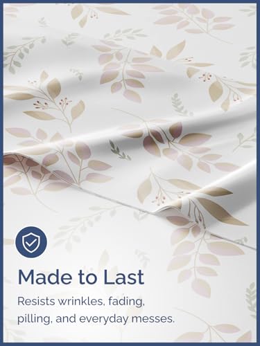 Image of Kids Twin Size Leaves Bed Sheets - 3 Piece Kids Leaves Sheet Set | Leaves Themed Bedding, Ultra-Soft, Cute & Cozy, Breathable & Machine Washable, Kids Bed Set for Boys, Girls, Teens & Toddlers