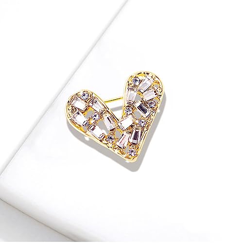Image of White Crystal Heat Shape Brooches Pins Dainty Rhinestone Love Heart Brooches Women Girls Valentine's Day Gift