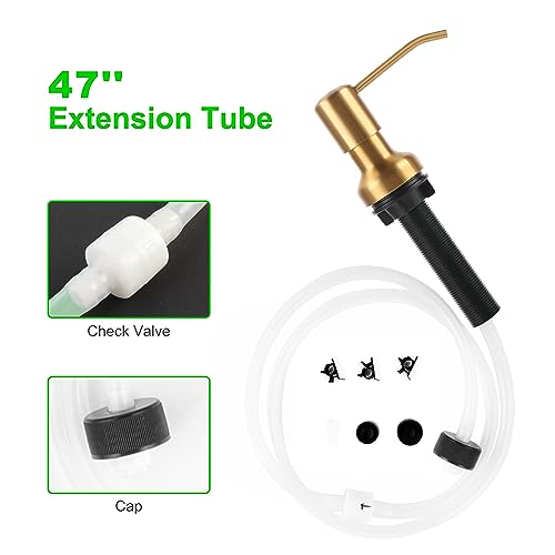 Image of Soap Dispenser for Kitchen Sink, Sink Soap Dispenser with Longer Threaded Shaft Shank, 47 inch Extension Tube Connects Directly to Dish Soap Container, Wider Pump Head Base(Golden)