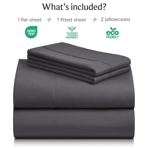 Image of LuxClub 4 PC Queen Sheet Set, Sheets Queen Size, Deep Pockets 18 inch Wrinkle Free Cooling Sheets Machine Washable Hotel Bedding Silky Soft - Dark Grey Queen