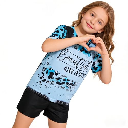 Image of Axumity Kid Toddler Girl Clothes Summer Ruffle Sleeve Figure Graphic Shirt + Shorts Summer Outfits Set