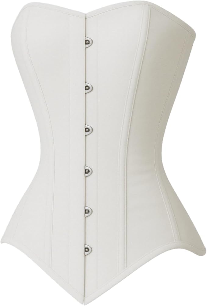 White Overbust Corset Waist Trainer for Women Heavy Duty Double Steel Boned Shaper