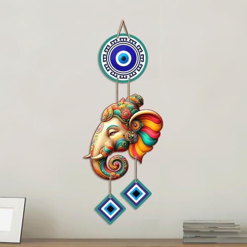 Image of Artvibes Vighnaharta Ganesh Evil Eye Wall Decor for Main Door Entrance | Nazar Protection Hanging for Home Temple Living Room Office | Spiritual Vastu Good Luck Decorative Wall Art Gift (WH 8568N)