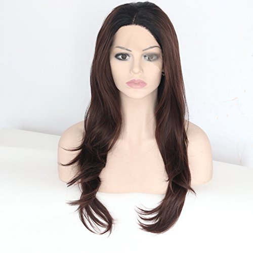 Ebingoo Black Lace Front Wig Ombre Bronw Micro Wave Long Wavy Hair Heat Resistant Synthetic Fiber Full Wigs Hair for Women (20 inchces)