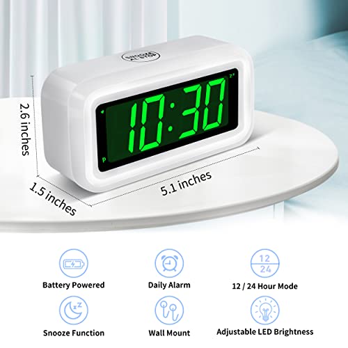 Image of KWANWA 12 Inch Large Display Digital Alarm Clock for Kids & Adults, Dimmable LED Clock with Adjustable Brightness, Easy Snooze, Battery Operated Cordless Desk Clock for Bedroom, Kitchen, (White