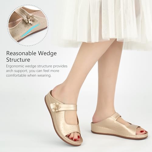 FUDYNMALC Womens Slides Sandals Orthopedic: Comfortable Summer Beach Platform Shoes Ladies Dressy Walking Wedge4