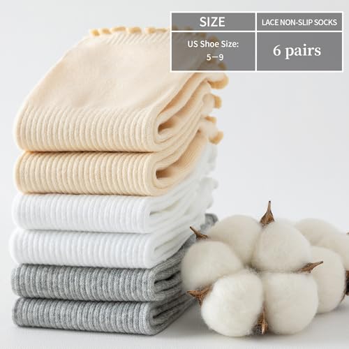 Image of No Show Socks Womens Low Cut Non Slip Cute Ruffle Ankle Socks 6 Pairs