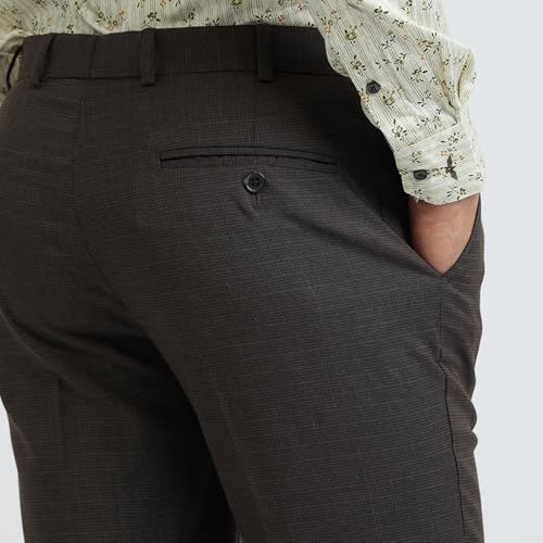 Image of Park Avenue Men's Mid Rise Structure Pattern Regular Fit Polyester Blend Flat Front Formal Trouser