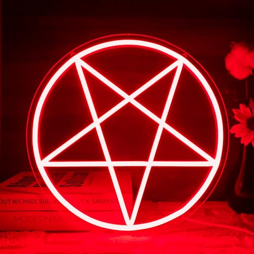 Image of Allball Satanic Pentagram Neon Sign, Halloween Neon Light LED Gothic Pentagram Sign USB Powered Dimmable, for Halloween Party Game Room Home Bedroom Dorm College(13 * 13 In)