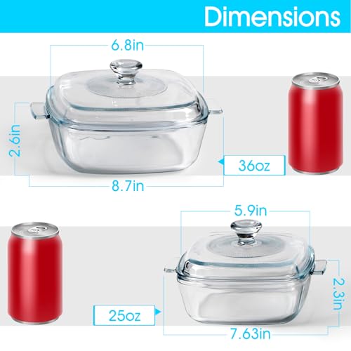 image for NUTRIUPS Mini Glass Casserole Dish with Lid Oven Safe Square Casserole