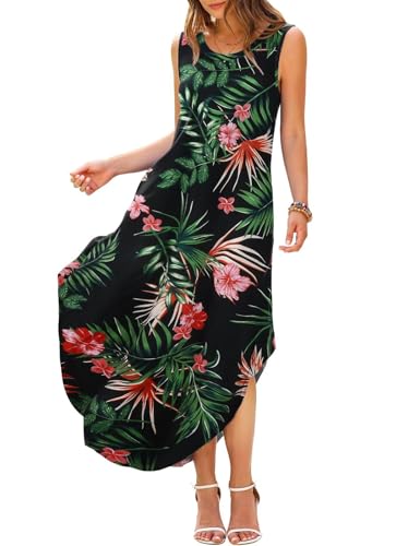Image of JollieLovin Women Plus Size Summer Tank Maxi Dresses Sleeveless Causal V Neck Beach Long Dresses Swim Cover up (L-5X)