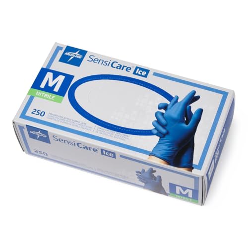 Medline SensiCare Ice Powder-Free Nitrile Exam Gloves, Size Medium, Box of 250