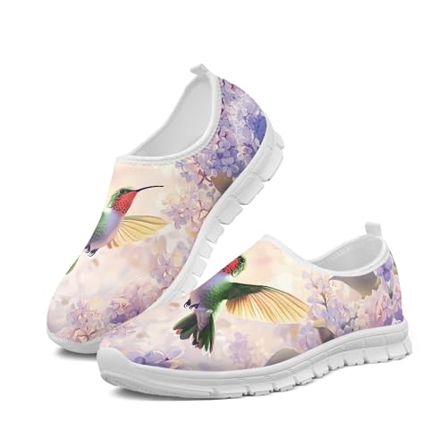 Image of Hummingbird Floral Print Lightweight Walking Shoes for Women Mesh Casual Sneakers Size 5-10.5