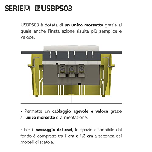 Prise encastrée USB P503 3.0A compatible Vimar Arkè metal 4Box