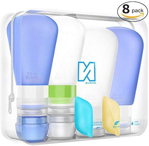 Portable 3-layer Leakproof Silicon Soft Travel Bottle Sets(8PCS) With Cosmetic Containers(10mL) and Toothbrush Cover for Shampoo,Toiletries,Lotion,Conditioner-Carry-on TSA Airline approved