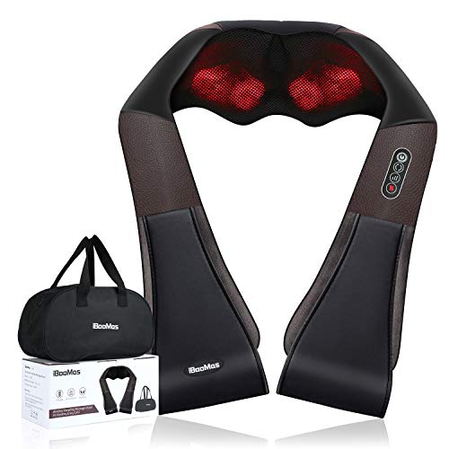 iBooMas 2020 Electric Wireless Shiatsu Shoulder Massage with Heat, 3D Deep Lotus Type Kneading Massage for Shoulder Neck Back Belly,with Carry Bag and Rechargeable Battery,Christmas Gifts for Mom Dad