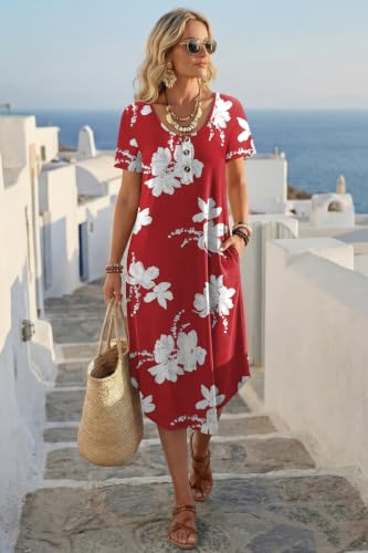 OFEEFAN Summer Dresses for Women 2026 Casual Midi Dresses Beach Vacation Outfits Tshirt Dress with Pockets Resort Wear - Image 3