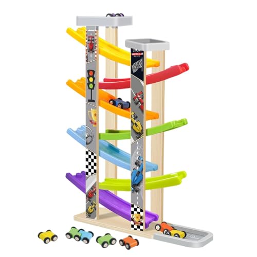 Rampe de voiture jouet en bois avec parking et piste de course pour enfant