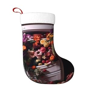 WZYWHJ Christmas Stocking - Festive Decorative Plush Stocking for Holiday Parties and Gifts A Refrigerator Full of Flowers Printing