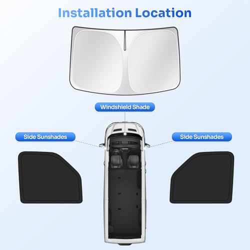 Image of Canvcle Window Shades for 1992-2025 2026 Ford Econoline E-Series Van & Motorhome E-150 E-250 E-350 E-450 Accessories Windshield Sun Shade Side Window Covers Sun Shield Privacy for Camping Black 3PCS