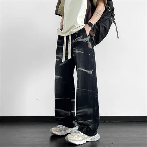 Men Street Tie Dye Design Trousers Neutral Loose Pocket Wide Leg Washing Jean Pants2