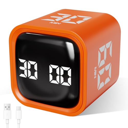 Image of GuDoQi Multi-Function Cube Timer, 5 /10 /30 /60 Min & Custom Count Down, Included Pause & Resume Feature, Silent, Vibrate & Adjustable Sound Alarm for Productivity in Tasks, Study & Kitchen, Orange