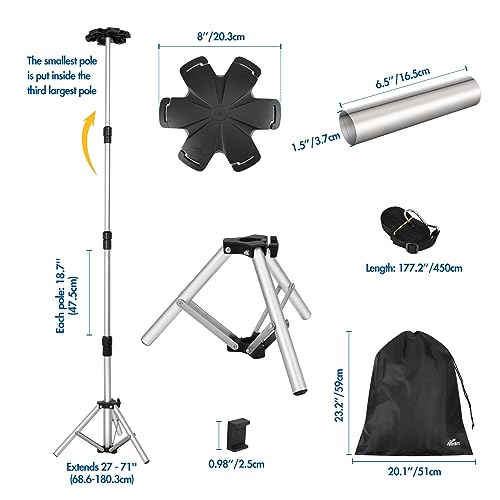Affordura Boat Cover Support Pole With Metal Tripod Base And Hexagon Top Cover, 27-71 Inches Boat Cover Poles Adjustable With 6 Straps, Pontoon Cover Support Poles System (1 Pcs) #TOP6