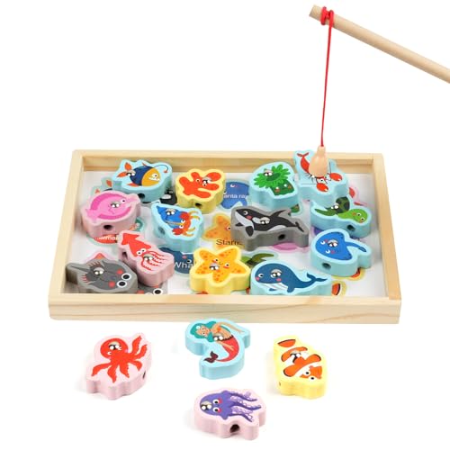 Vicloon Jeu de pêche Magnetique Multifonctionnel, Jouets en Bois Jeu de pêche, Jeux Montessori, Jouets éducatifs De Poisson en Boi Educatif Jouet, Cadeau Garçon Fille, Jeux Enfants Cadeau 3+ Ans