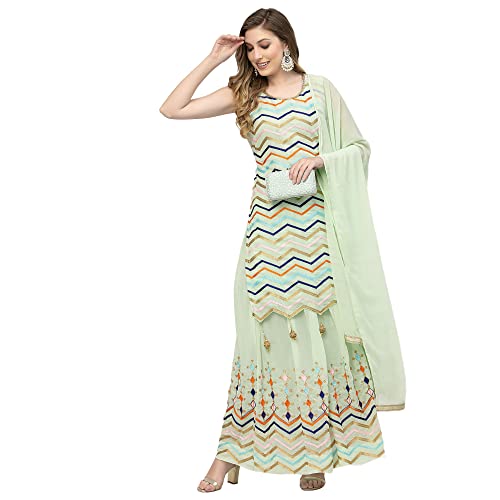 Image of Women's Georgette Embroidered Kurti And Skirt with Dupatta Sets.