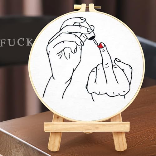 Image of Crafmanoe Hand Embroidery Starter Kit for Beginners Adults, Counted Stamped Cross Stitch Kits for Adults Beginners, Easy Funny Embroidery Needlepoint Kits, Embroidery Fabric, Hoops and Video Tutorial