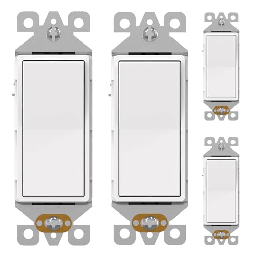 AIDA 4 Pack 3 Way Rocker Decora Light Switch, 15 Amp Self-grounding Electrical Light Switches, Residential Grade, UL Listed, Matte White