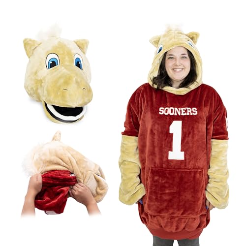 Plushible Wearable Blanket Hoodie, University of Oklahoma, 2-in-1 Oversized Hoodie Blanket Pillow, Long Sleeve Sweatshirt Pocket, Cozy Valentine Gift for Men & Women