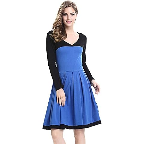 TINYHI Womens Dress Vintage Dress Party Color A-line Dresses for Women Knee Length Cock Blue Cover