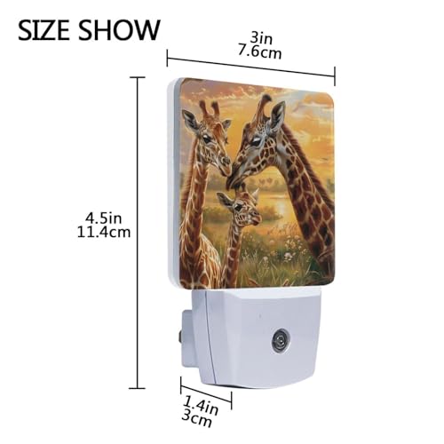 Image of Giraffes Family Night Lights 2 Pack Plug-in Wall Led Nightlight Auto Dusk-to-Dawn Sensor Lamps for Bedroom Kitchen Bathroom