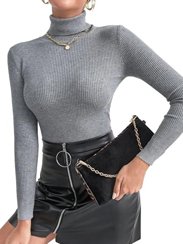 Image of Turtleneck Sweaters for Women Ribbed Long Sleeve Pullover Sweater
