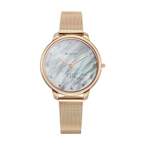 Image of Titan Edge Metal Ladies Allure Quartz Analog White Mother of Pearl Dial Rose Gold Stainless Steel Strap Watch for Women - NT2654WM02