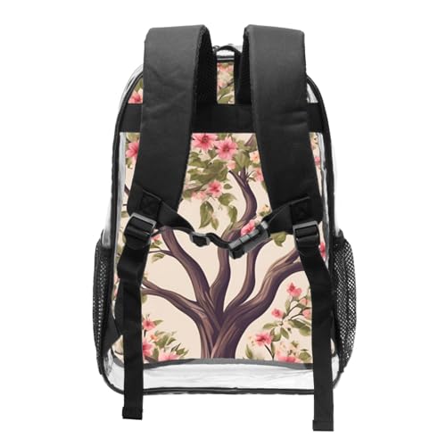 Floral Tree Print Work Travel Stadium Events Transparent Backpack PVC Clear Bag Large Side Pockets2