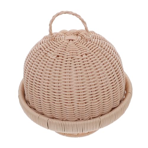 SOLUSTRE Wicker Bread Basket With Lid Round Woven Food Tray For Fruits Snacks And Bread Storage Container For Home Kitchen And Picnic Use