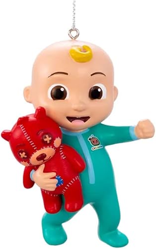 Kurt S. Adler Cocomelon - Molde de soplado de Navidad, personaje de bebé JJ con oso de peluche, decoración navideña de 3.5 pulgadas