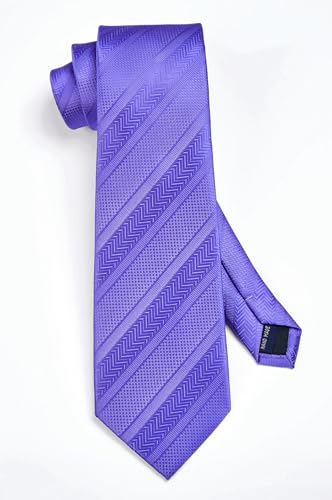Image of HISDERN Stripe Tie Mens Ties with Pocket Square Set Classic 3.4'' Silk Formal Necktie Handkerchief for Business Wedding