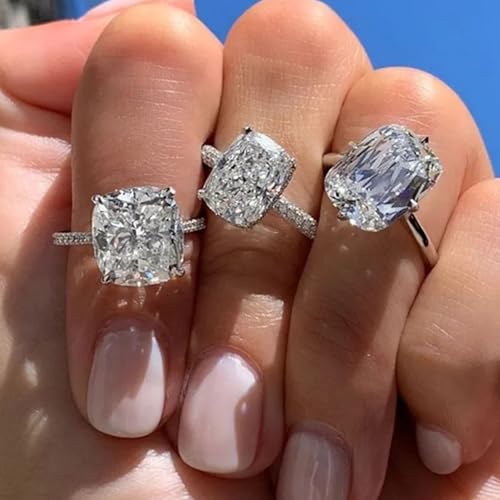 White Gold Plated White Square Cubic Zirconia Engagement Rings Wedding Bridal Band Promise Rings Evening Parties Anniversary Valentine's Day Gifts Eternity Bands for Women4