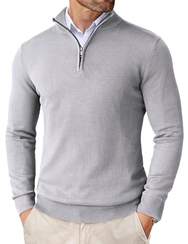 Image of COOFANDY Men's Quarter Zip Up Sweaters Slim Fit Lightweight Mock Pullover